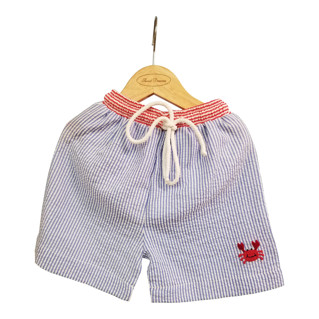 Crab Seersucker Swim Trunks