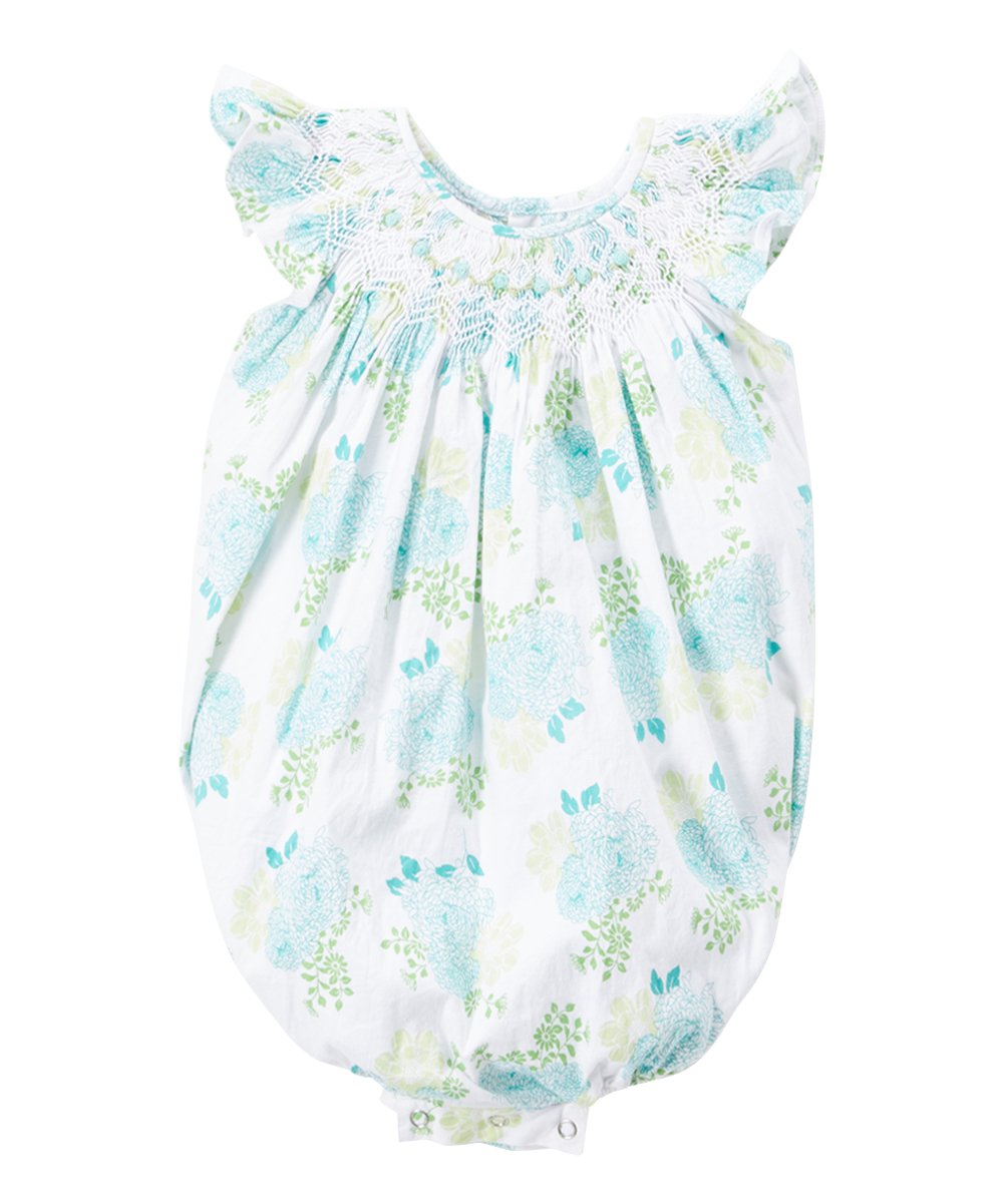 Aqua & Green Floral Smocked Bubble